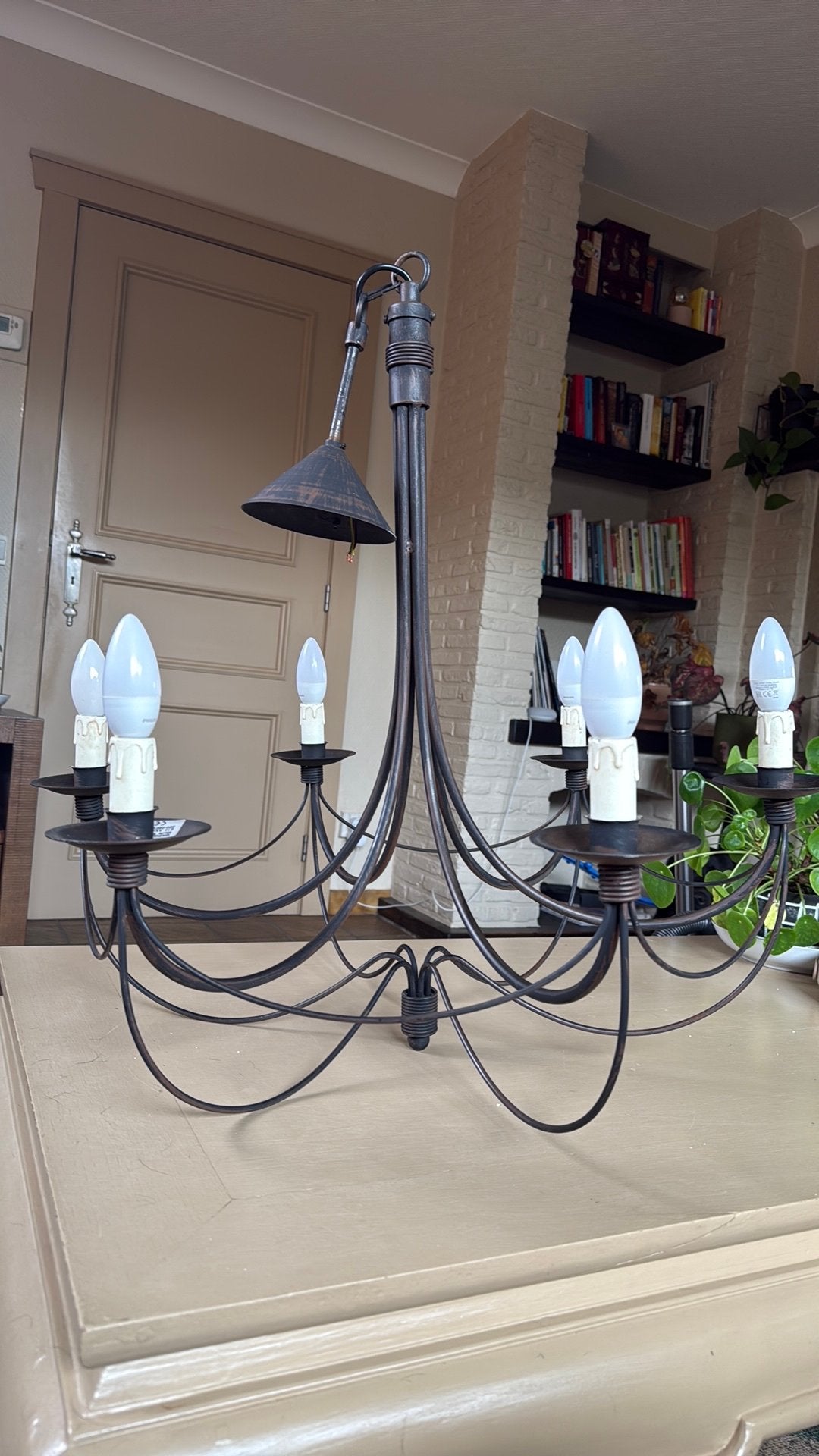 Italiaanse smeedijzeren designluster MASCA Firenze 1474/6, Ophalen, Rustiek, E14 (klein), Zo goed als nieuw