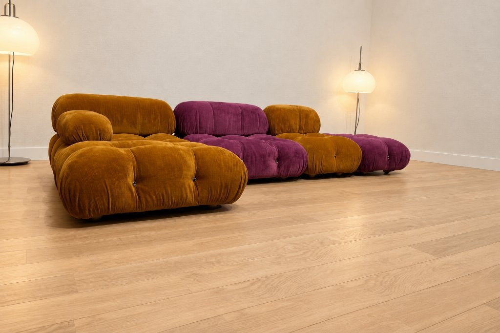 ÉTAT NEUF B&B Italia Camaleonda Ocre/Violet | PN €27.500, Maison & Meubles, Quatre personnes ou plus, Design Bank Bankstel Zetel Hoekbank B&B Italia