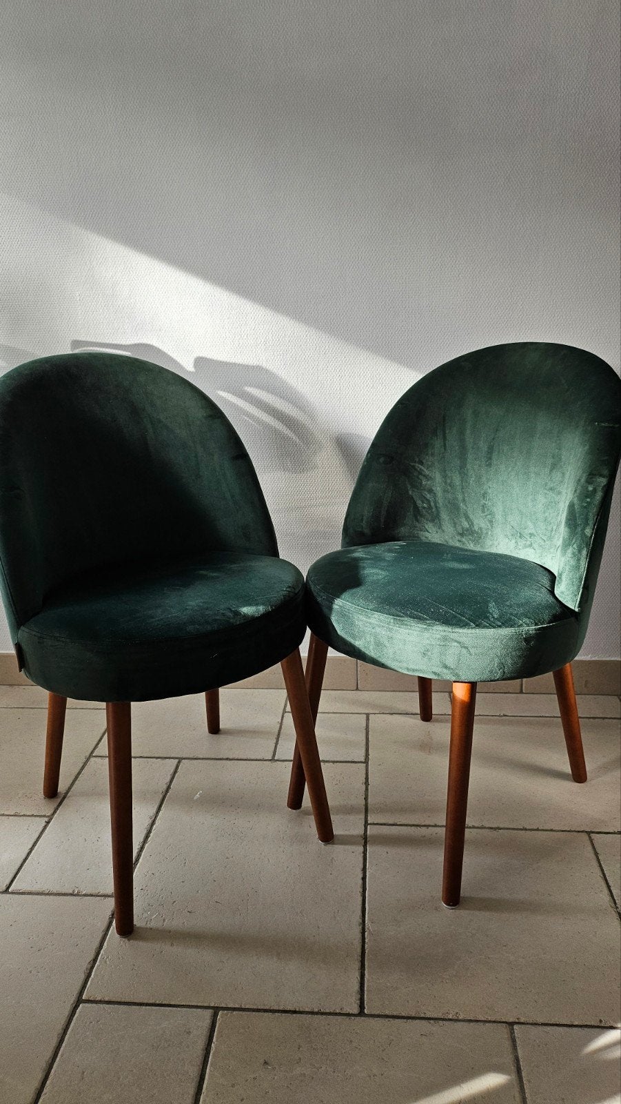 2 groene velvet eetkamerstoelen, Ophalen
