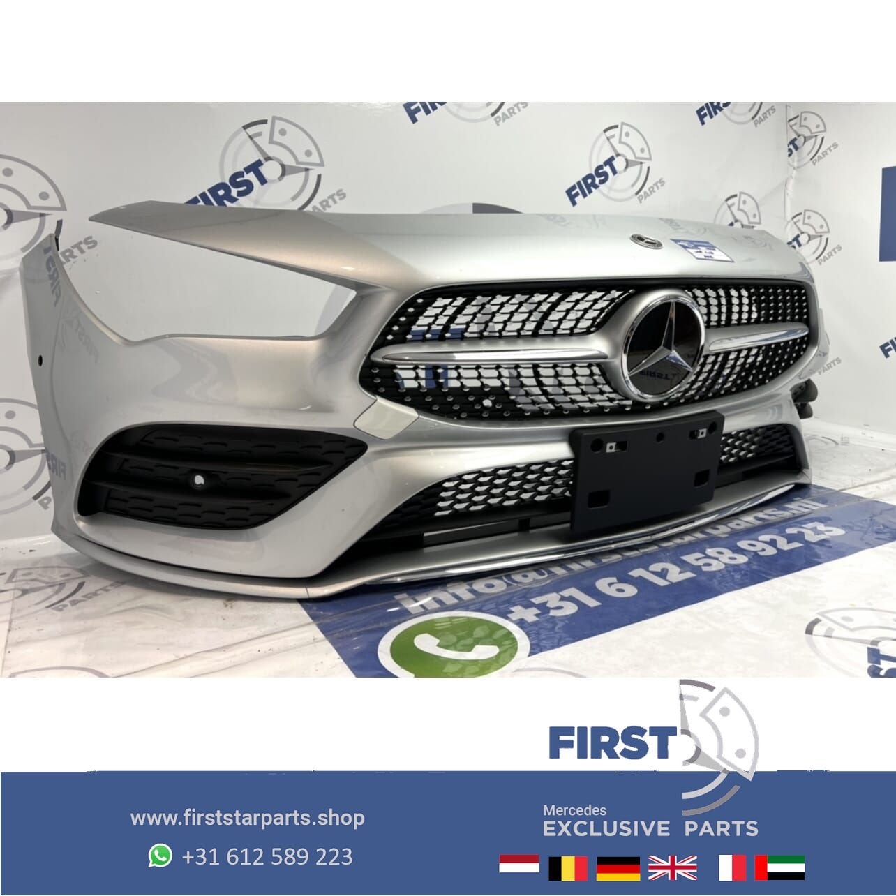 W118 CLA AMG VOORBUMPER ZILVER GRIJS COMPLEET + DIAMOND GRIL, Utilisé, -, Avant, -