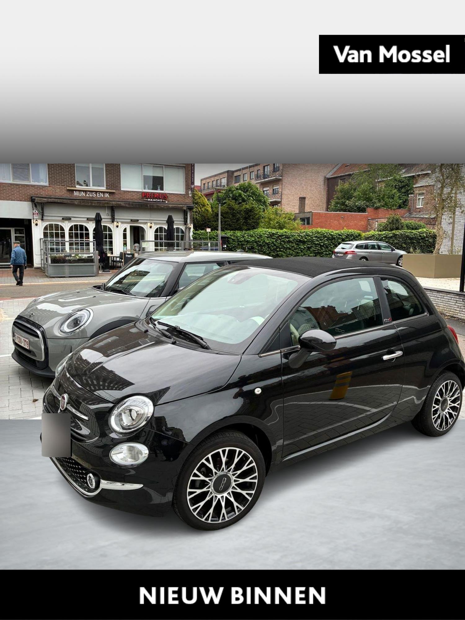 Fiat 500C 1.0 Hybrid 70 Lounge, Voorwielaandrijving, Gebruikt, Zwart, Cabriolet