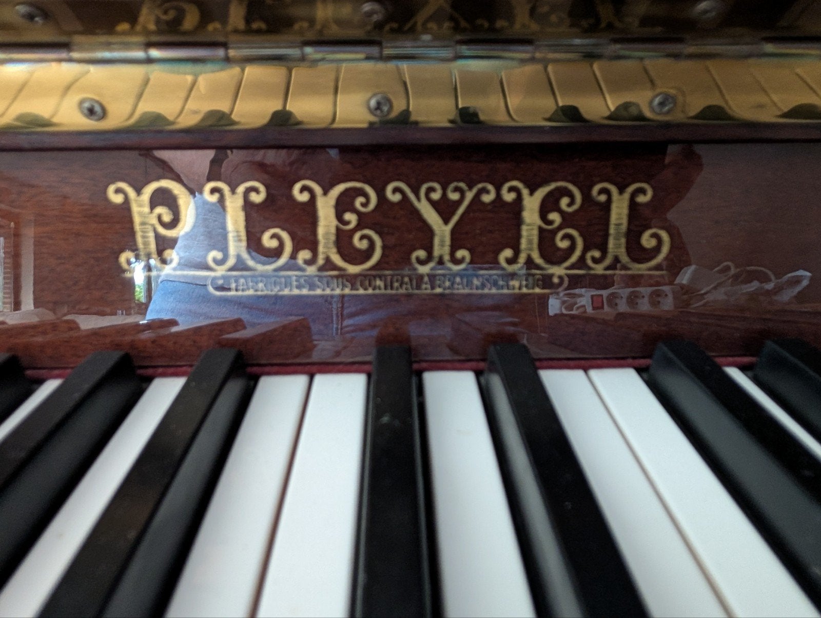 Piano Pleyel mahonie hoogglans, Muziek en Instrumenten, Ophalen, Gebruikt, Bruin, Piano