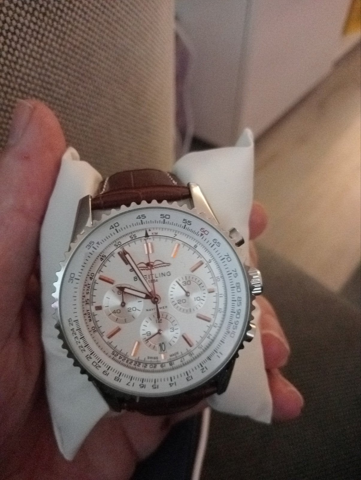 Breitling Navitimer 1884 met mooie bruine leren horloge band, Leer, Staal, Breitling, Polshorloge