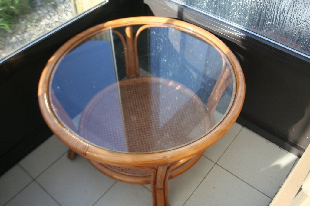 Rattan salon tafel uit veranda, Ophalen, Glas