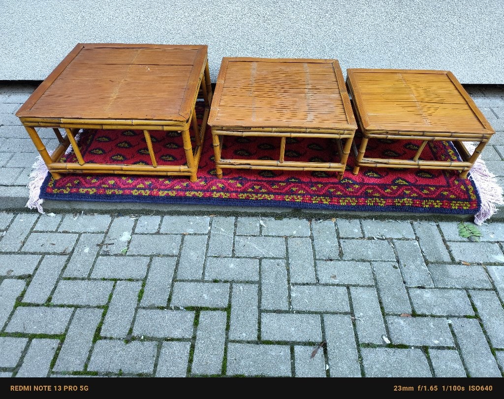 Tables bambou emboitables, Bambou vintage, Carré, Enlèvement, Utilisé