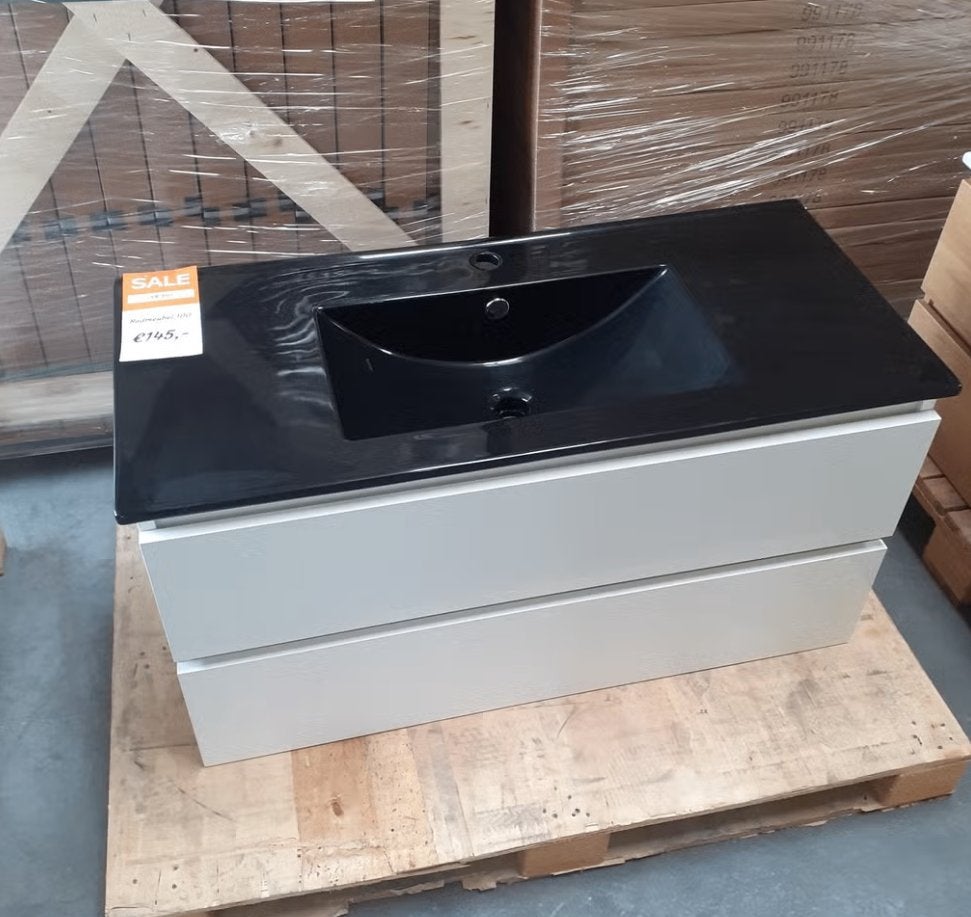 OP=OP! Badmeubel, witte onderkast, zwarte wastafel, NR350, Ophalen of Verzenden, Nieuw, Wit
