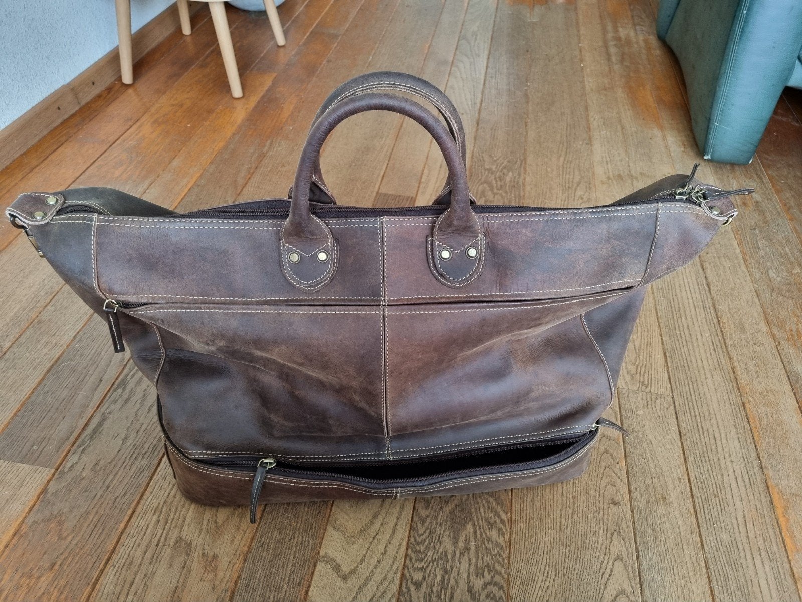Sac de week-end en cuir robuste, Enlèvement, Comme neuf, Brun