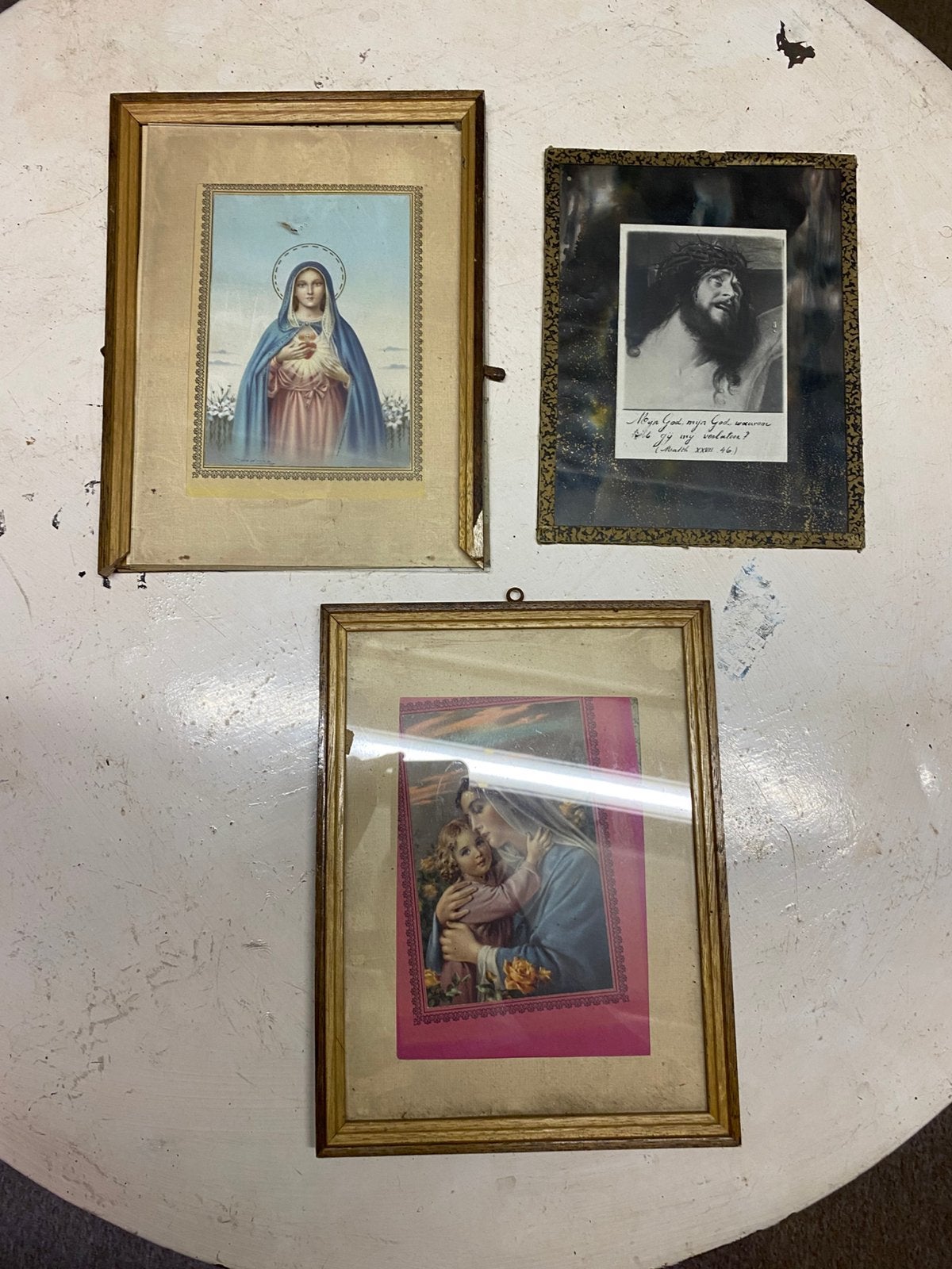 3 oude kaders + kruisbeeld, Antiek en Kunst, Antiek | Religieuze voorwerpen, Ophalen