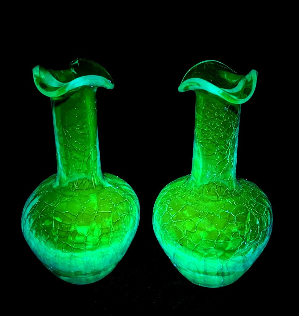 2x Petits Vases en verre craquelé, Antiquités & Art, Enlèvement ou Envoi