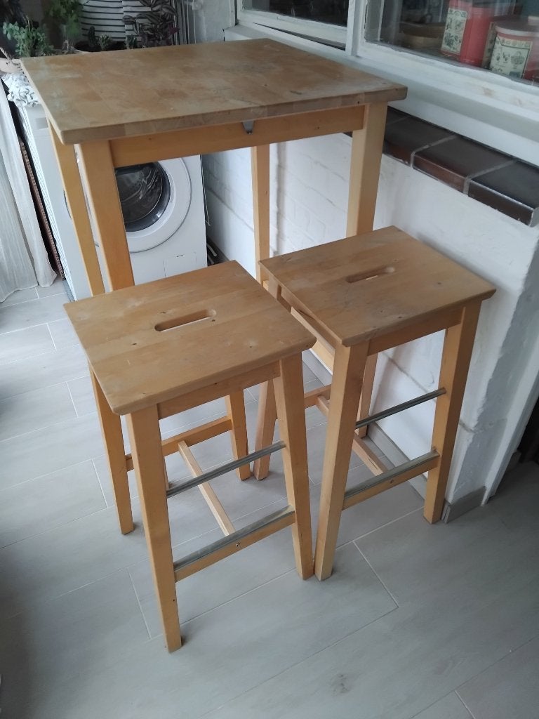 table haute + 2 tabourets, Maison & Meubles, 90 cm ou plus, 2 tabourets, Enlèvement, Utilisé