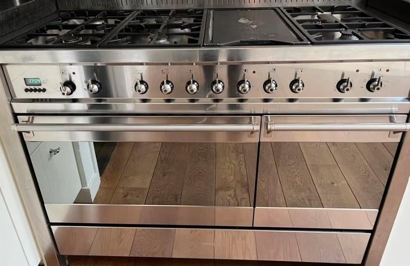 SMEG 6-pits fornuis met grillplaat en dubbele oven, Ophalen, Gebruikt, Warmhoudplaat, 60 cm of meer