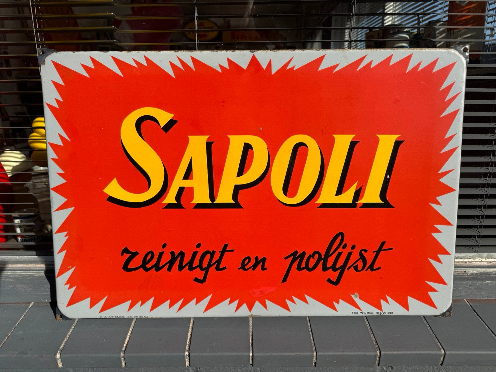 Panneau d'affichage ancien en émail SAPOLI, Panneau publicitaire, Enlèvement ou Envoi, ., Utilisé