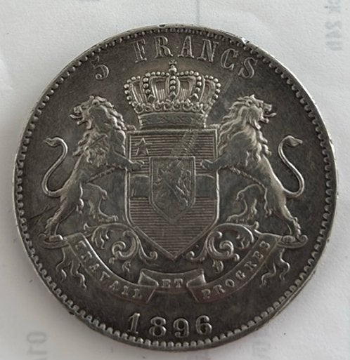 5 Francs Argent 1896 Leo II Congo Belge, Enlèvement ou Envoi, Argent, Argent