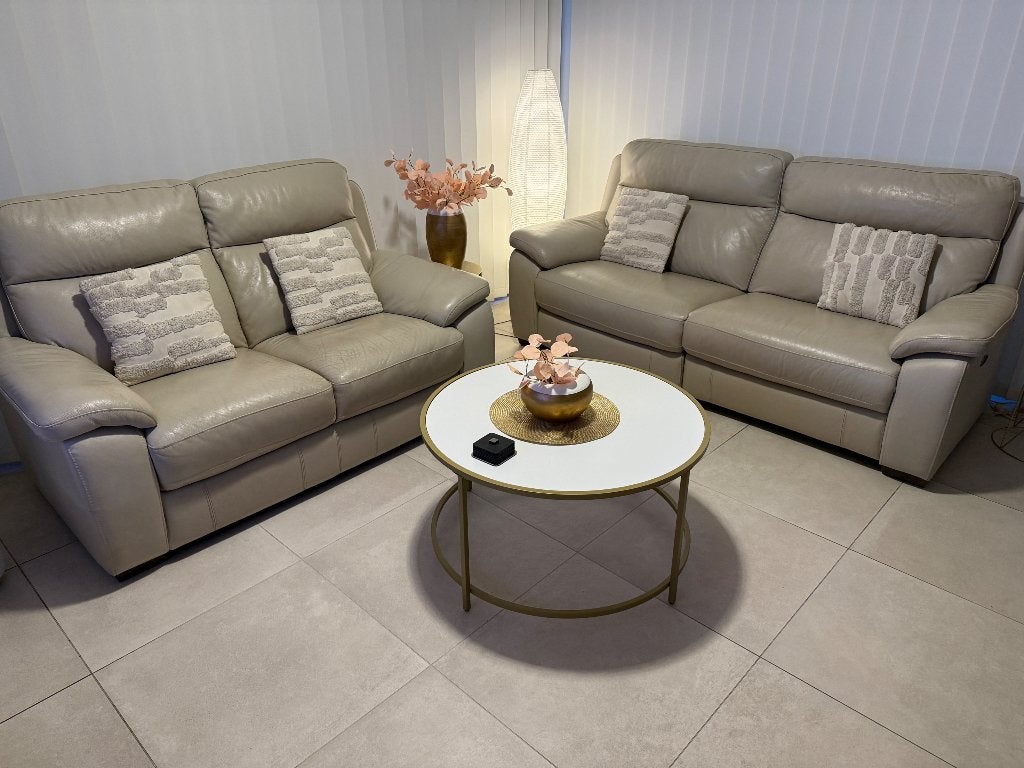 Leren zetels beige, Ophalen, 150 tot 200 cm, Driepersoons, Zo goed als nieuw