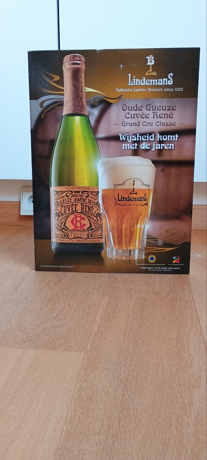 Gueuze kriek Lindemans reclamebord karton, Verzamelen, Ophalen of Verzenden