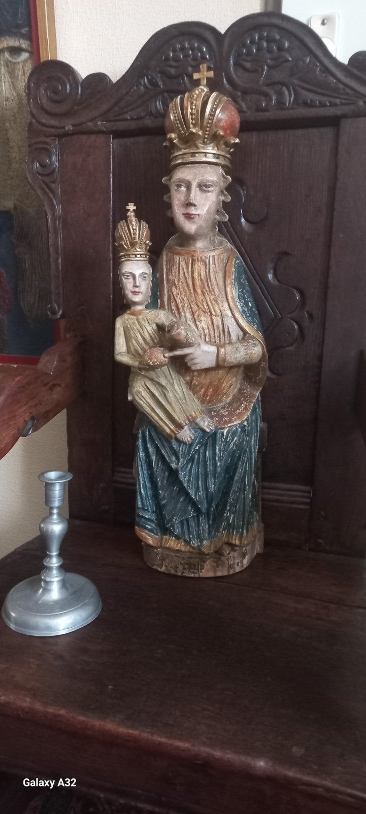 Madonna met Kind op Troon 19e eeuws, Antiek en Kunst, Ophalen of Verzenden