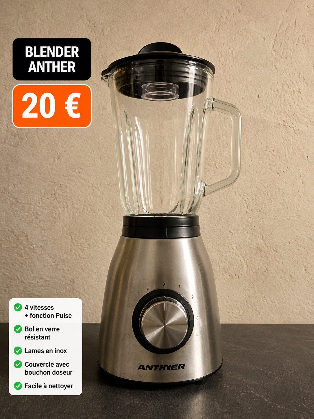 Mixer blender cuve en verre