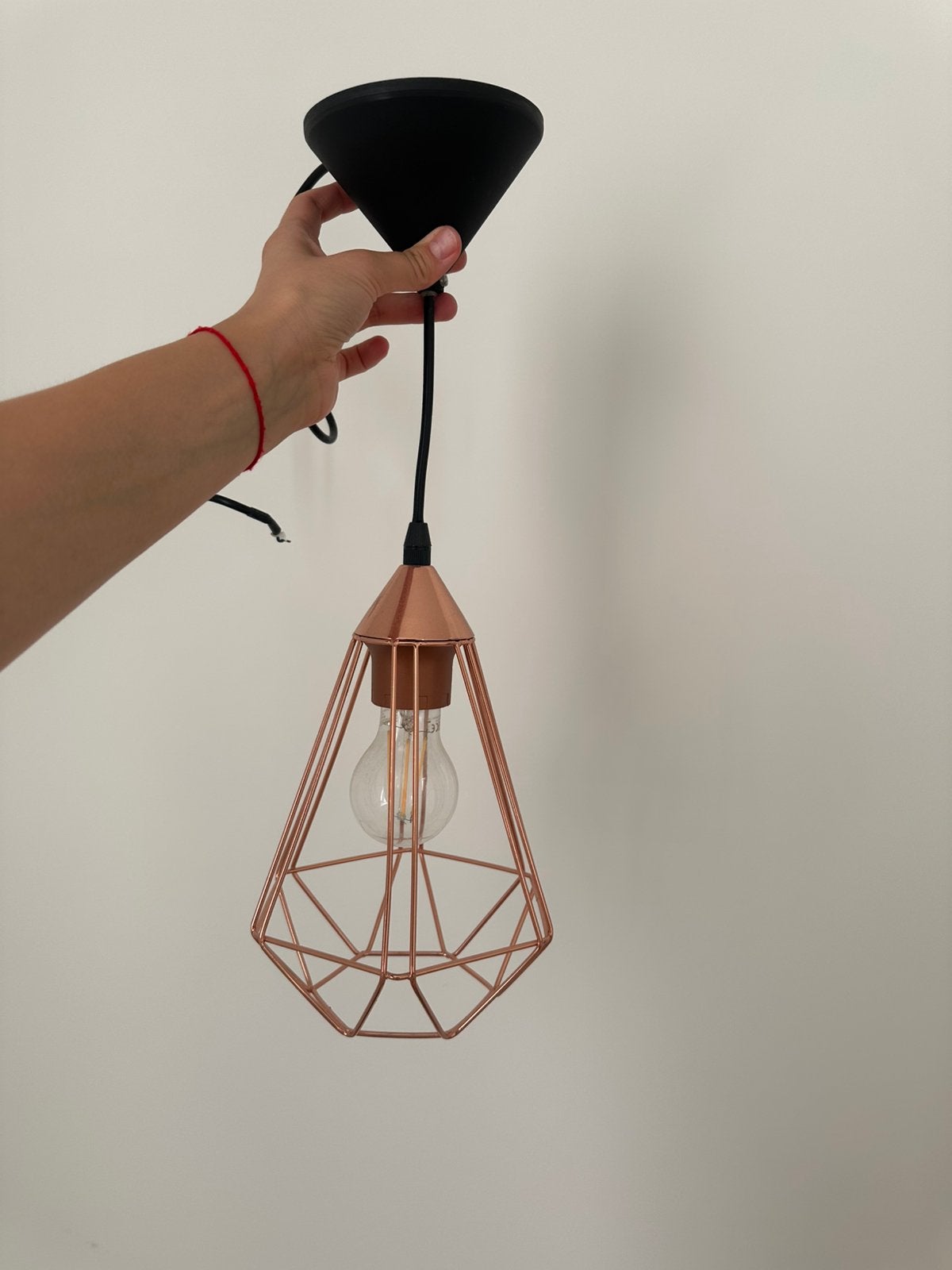 Koperen hanglamp met metalen draadkap – perfecte staat, Ophalen, Zo goed als nieuw, Metaal