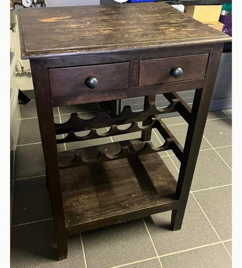 Houten wijnrek / kastje met laden, Ophalen