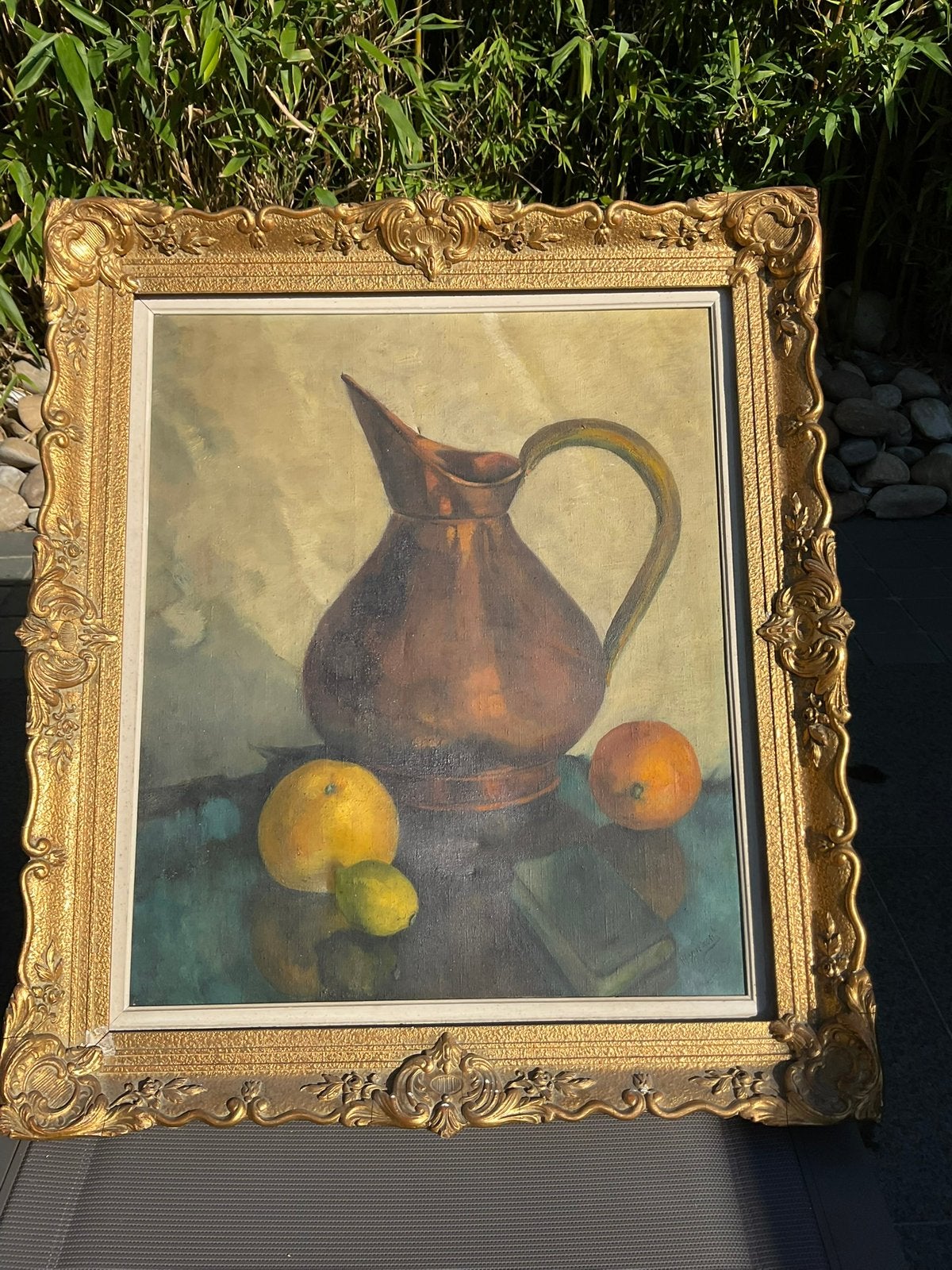 Peinture à l'huile avec cadre doré, Enlèvement, Nature morte, Toile