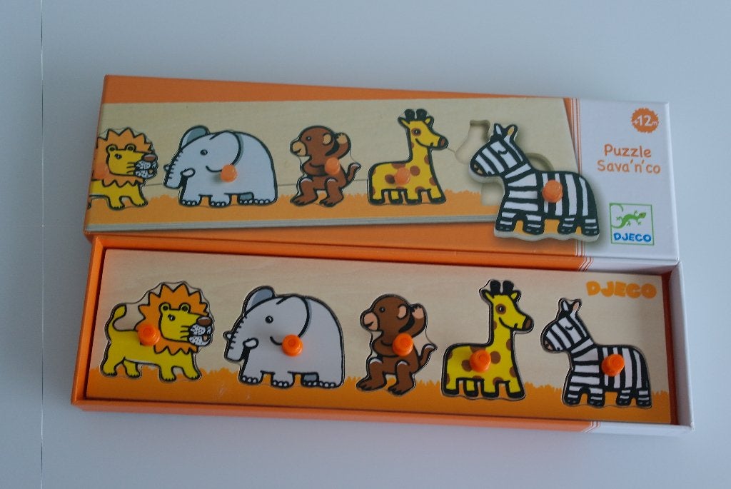 inlegpuzzel in hout savane djeco, Kinderen en Baby's, Ophalen of Verzenden, Zo goed als nieuw, Van hout