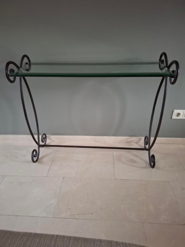 Smeedijzeren sitetable met facet geslepen glas, Huis en Inrichting, Tafels | Sidetables, Ophalen