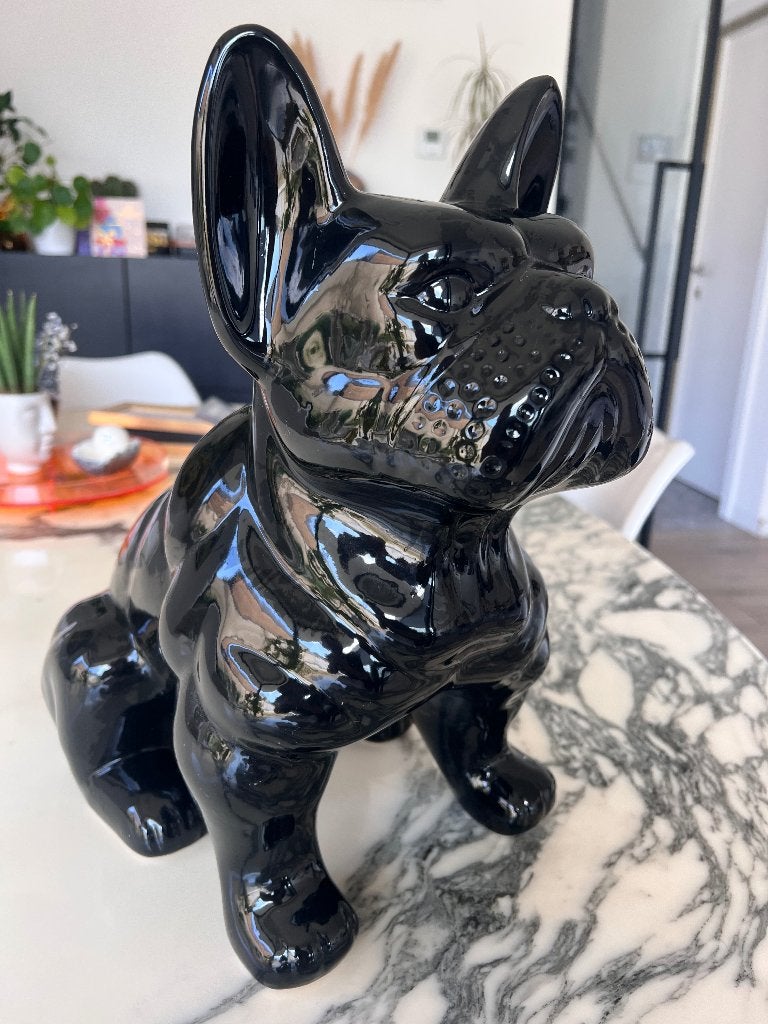 Zwarte bulldog beeldje in hoogglans, Ophalen, Zo goed als nieuw