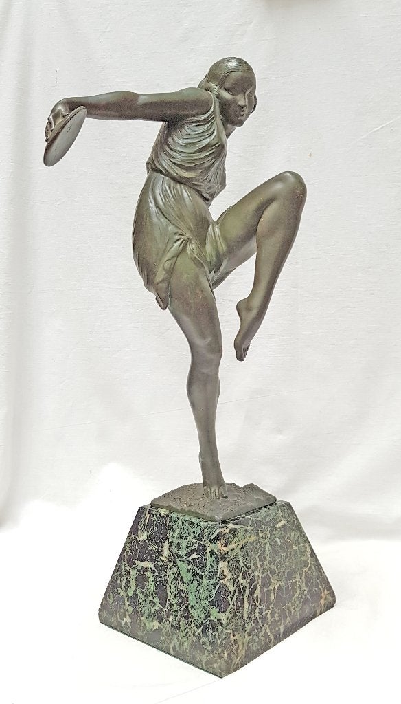 Art Deco Beeld- Le Verrier - Fayral (Le Faguays) - H. 51cm., Antiek en Kunst, Art deco, Beeld, Gemerkt, Groen