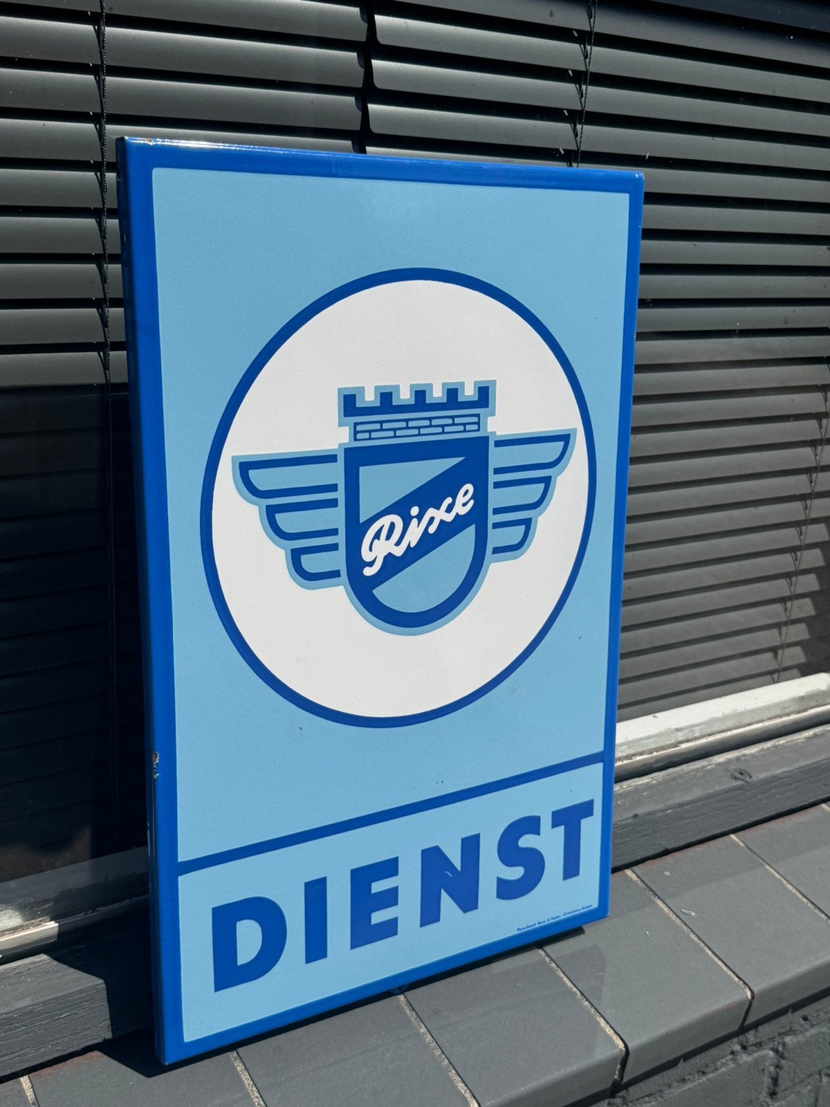 RIXE dienst oud emaille reclamebord, Verzamelen, Ophalen of Verzenden, Gebruikt, Reclamebord