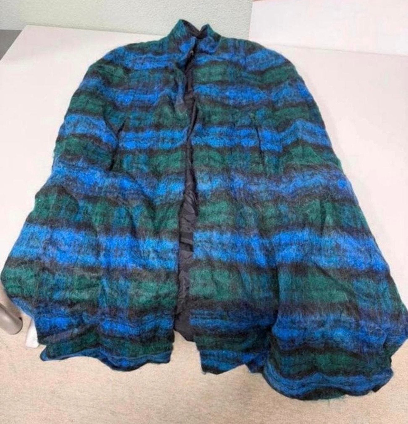 Zeldzaam Donegal Design Cape Poncho Mohair & Wol Blauw/Groen, Ophalen of Verzenden, Zo goed als nieuw