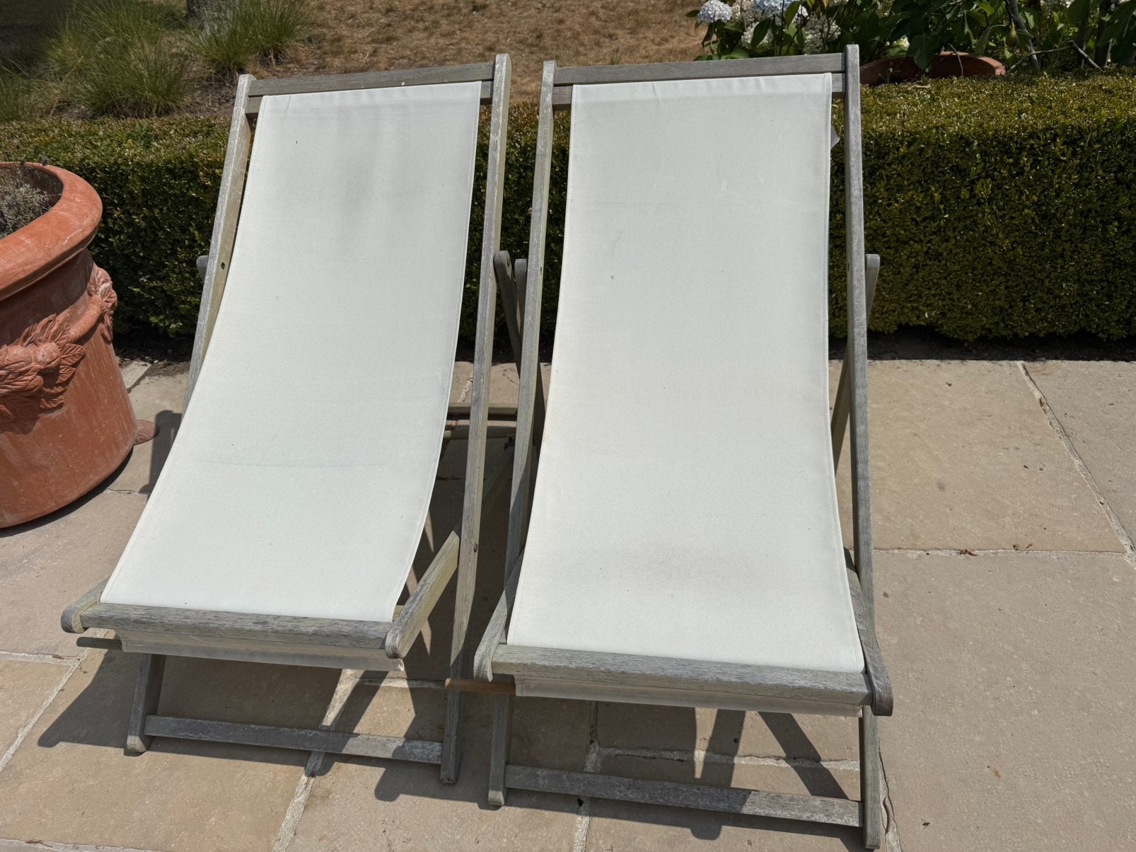 2 chaises longues Maisons du Monde en teck massif, Enlèvement, Comme neuf, Bois de teck, Réglable