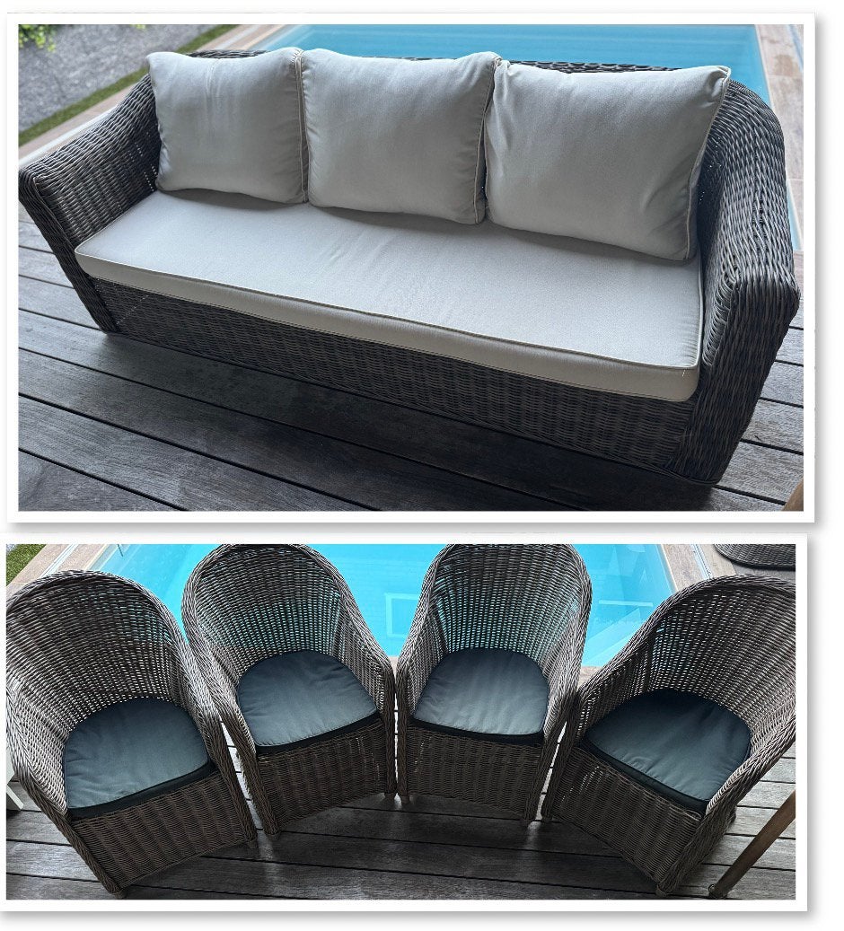 Luxe wicker loungeset-bank+4 fauteuils incl, kussens, Jardin & Terrasse, Ensembles de jardin, Osier, Banque, Comme neuf, Enlèvement