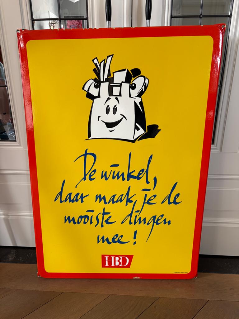 Emaille bord HBD De Winkel, Verzamelen, Ophalen, Gebruikt