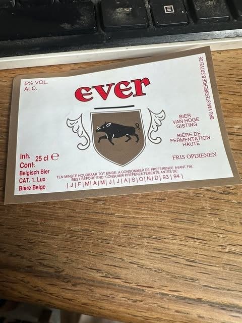 étiquette de bière Ever Brij Van Steenberge Ertvelde, Enlèvement ou Envoi, Neuf, Autres types, Autres marques