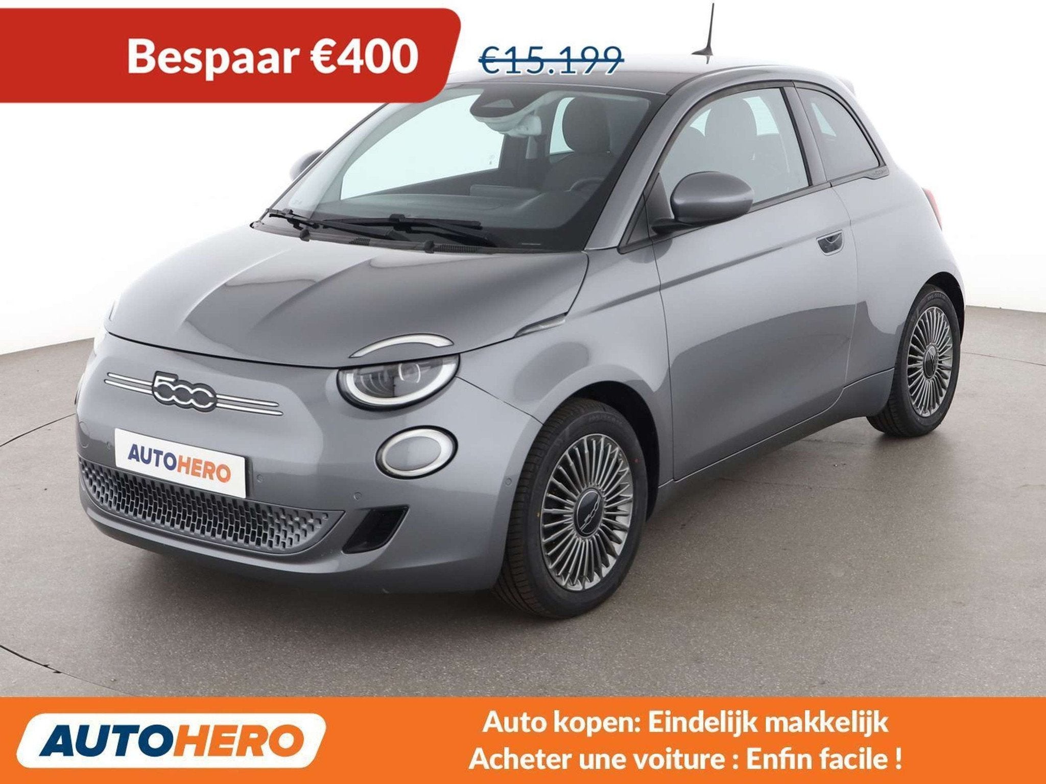 Fiat 500E electric drive 87 kW Icon (bj 2021, automaat), Auto's, 4 zetels, Stof, 1365 kg, Grijs