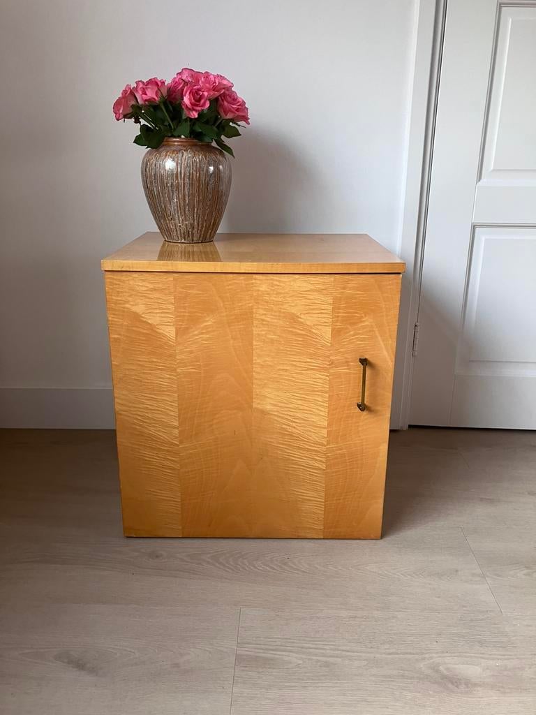 Vintage kastje / nachtkastje van blond fineer, Ophalen, Zo goed als nieuw, 45 tot 65 cm, Minder dan 55 cm