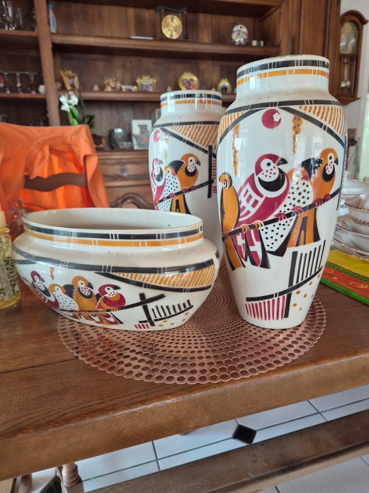 Art Deco Keramiek Set - K&G Lunéville "Bagdad" (Vogels), Antiquités & Art, Antiquités | Céramique & Poterie, Enlèvement