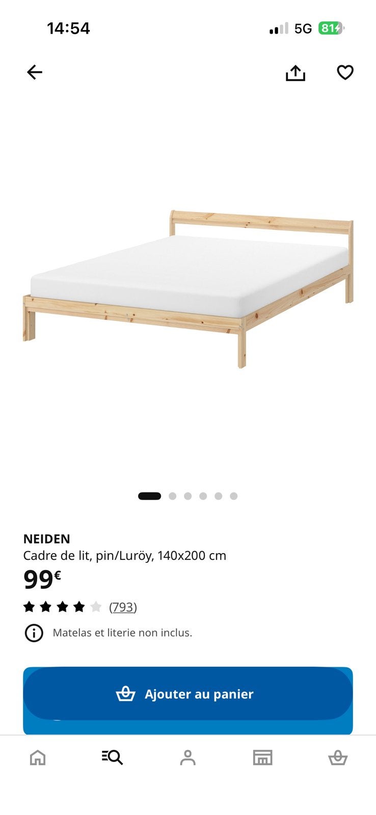 Lit NEIDEN Ikea 140/200 sans sommier/avec ou sans matelas, Maison & Meubles, Enlèvement, Comme neuf