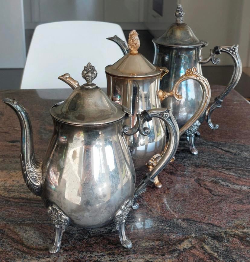 3 verzilverde koffiepotten, Antiek en Kunst, Ophalen of Verzenden, Zilver
