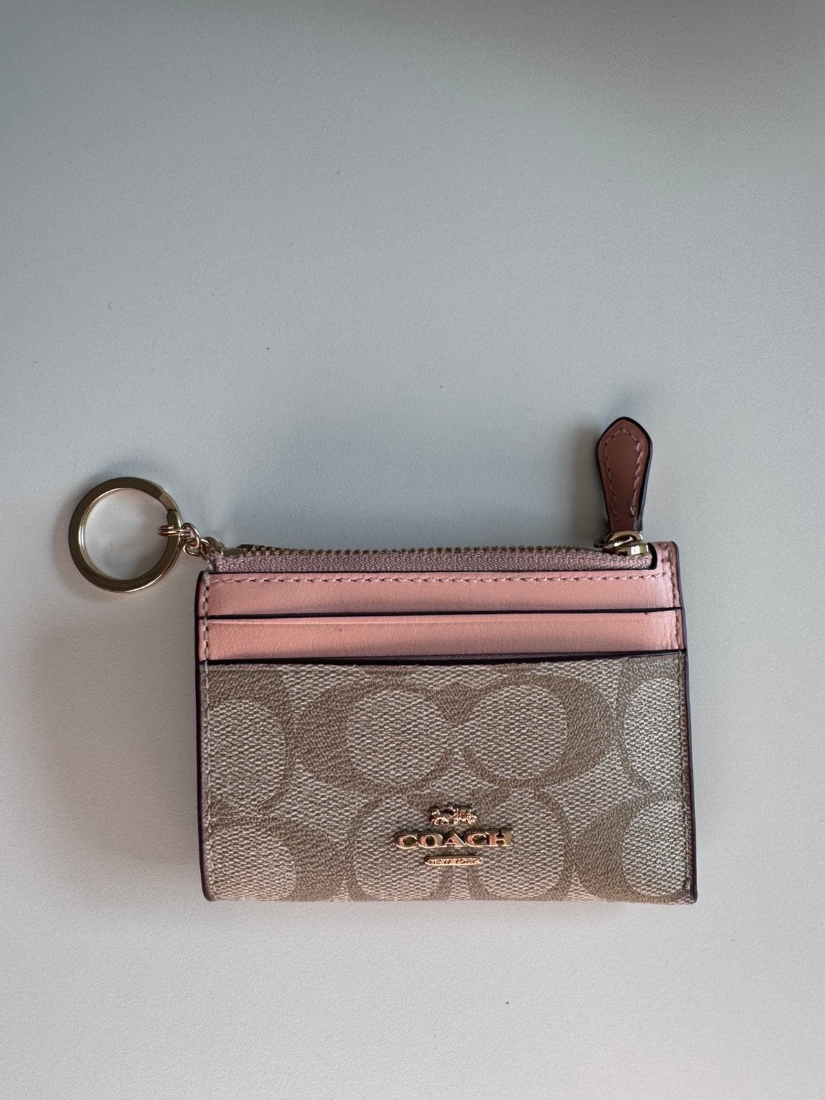 Coach Mini Skinny ID Case, pink/beige, Handtassen en Accessoires, Portemonnees, Ophalen of Verzenden, Zo goed als nieuw, Beige