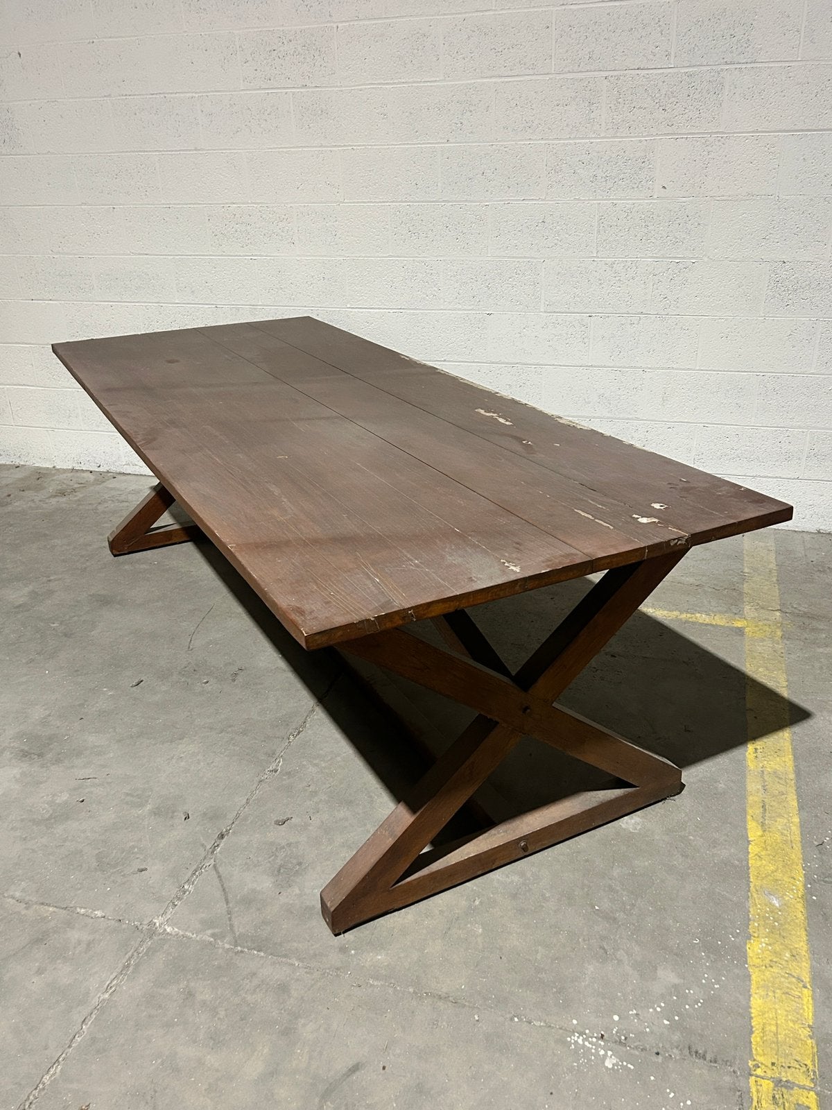 Grote houten boerderijtafel 300 x 100 cm Kruisvoet, Ophalen, Zo goed als nieuw