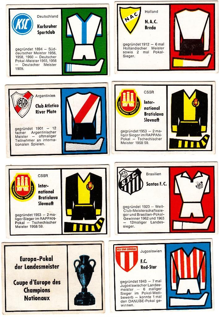 8 Chromos 1970 German Bauer Weltfussball sticker, Enlèvement ou Envoi, Utilisé, Plusieurs images