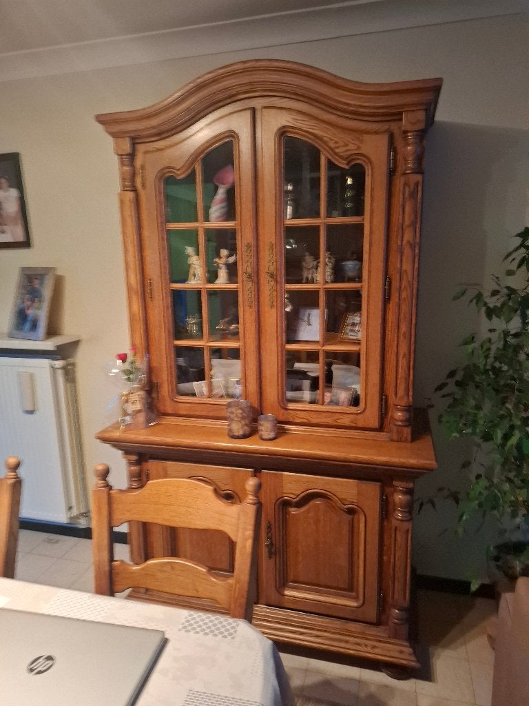 Vitrine kast, Ophalen of Verzenden, Gebruikt, Eikenhout, Met deur(en)