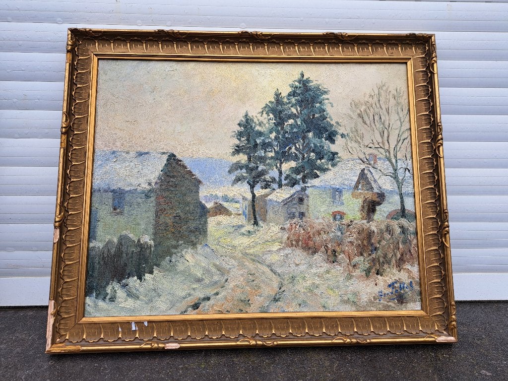 huile sur toile paysage enneige signe feller, Enlèvement ou Envoi, Paysage, Toile
