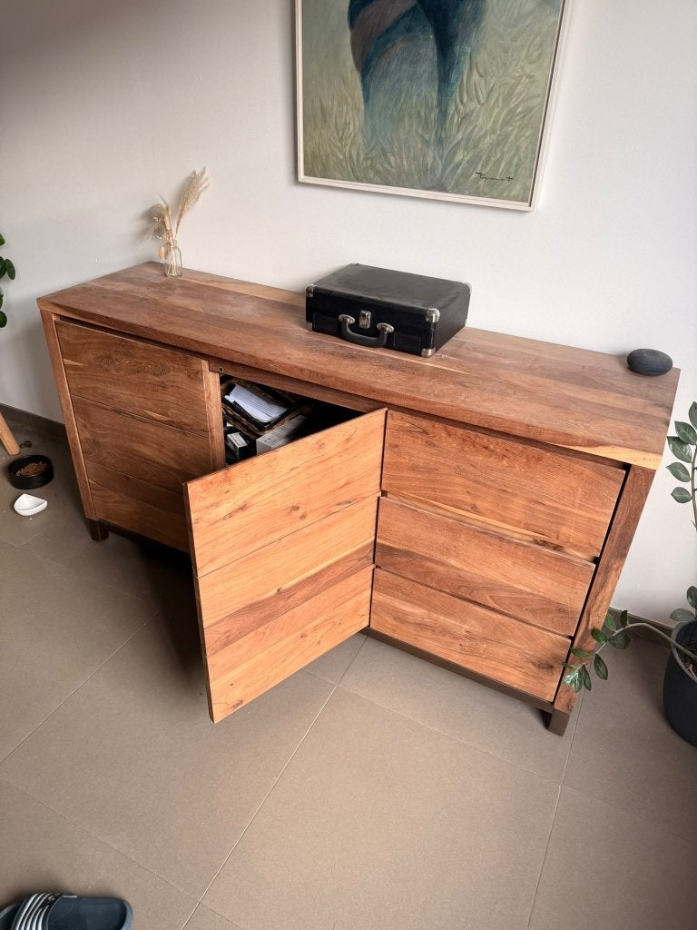 Massief acacia dressoir 160 cm (Weba), Huis en Inrichting, 150 tot 200 cm, Met lade(s), Zo goed als nieuw, Industrieel, landelijk