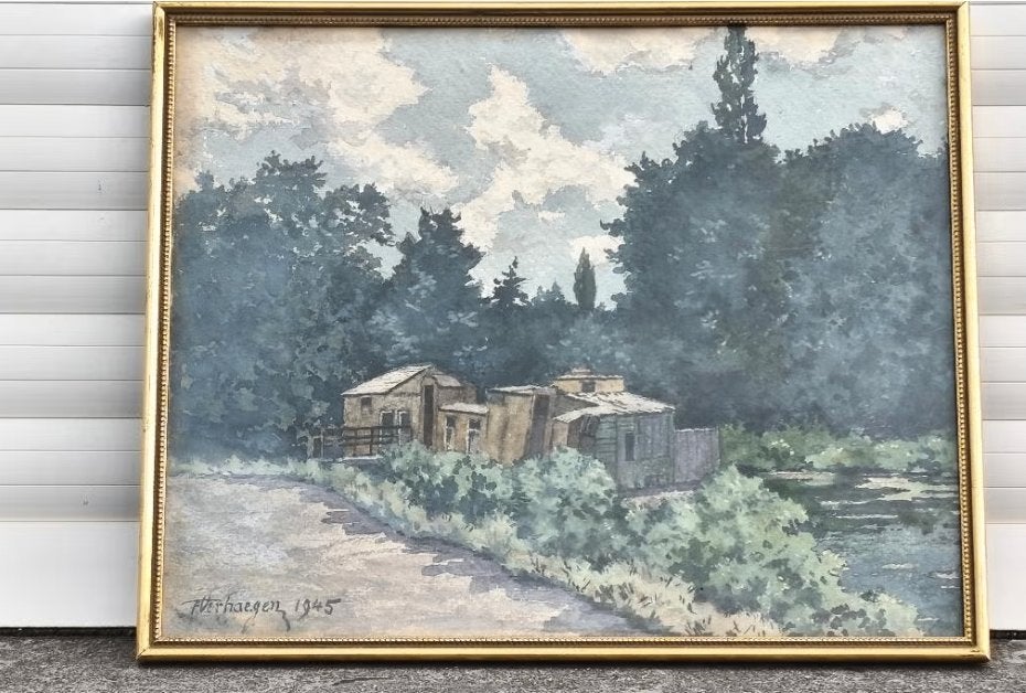 Aquarelle signe fernand verhaegen, Antiquités & Art, Enlèvement ou Envoi, Aquarelle