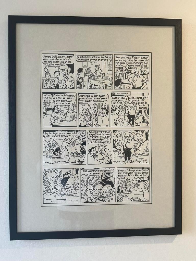 Originele tekenplaat Suske en Wiske professioneel ingekaderd, Ophalen, Suske en Wiske, Zo goed als nieuw, Overige typen