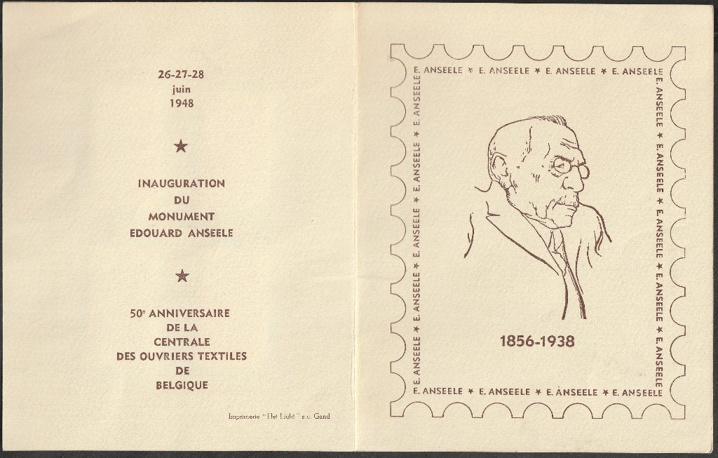 Feuillet Stichting Edouard Anseele 1948, Postzegels en Munten, Met stempel, Verzenden, Gestempeld, 1e dag stempel
