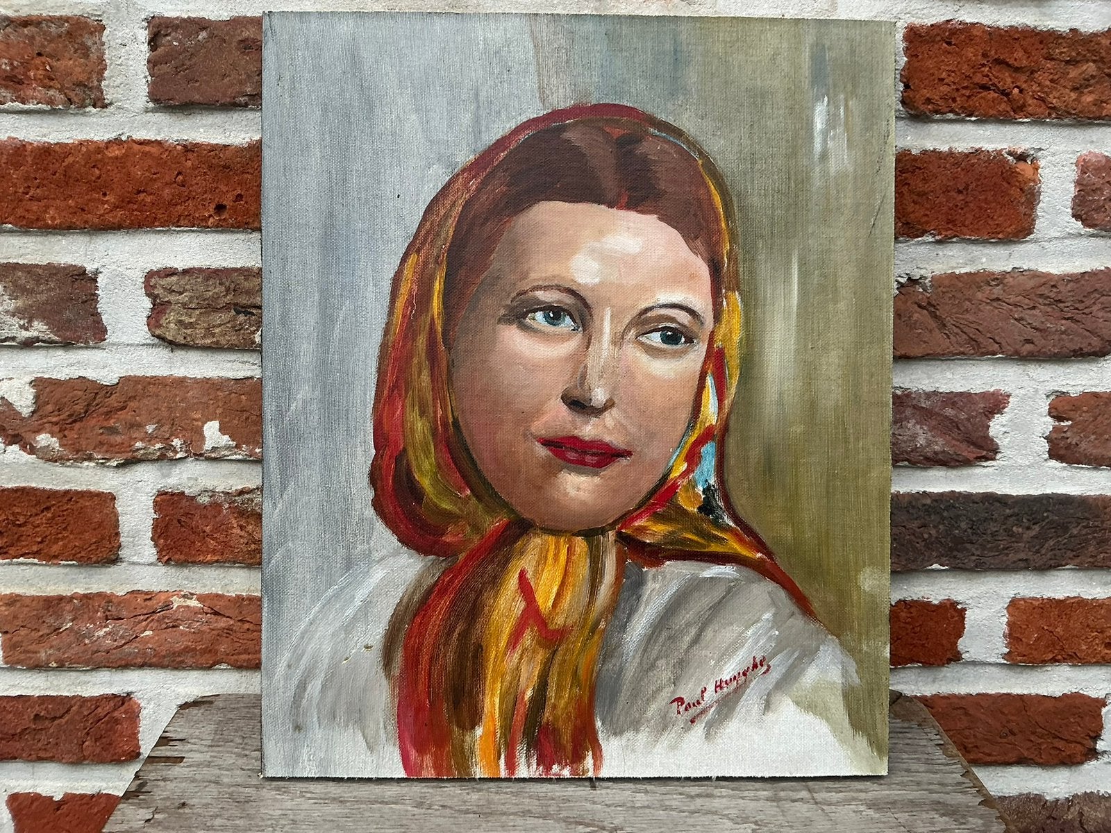 Huile/toile collée sur carton signée - taille 36cmx30, Enlèvement ou Envoi, Toile