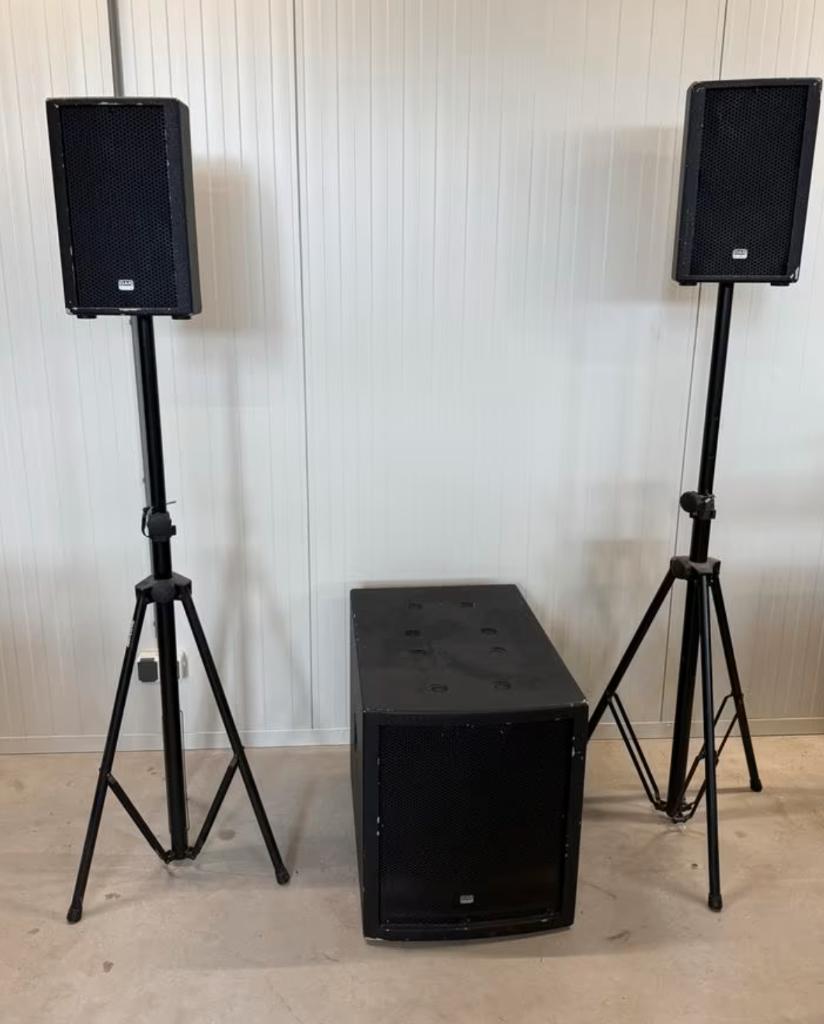 DAP Clubmate II set (x2) en DAP RX15 PA of DJ speakers, Gebruikt, 120 watt of meer, Front, Rear of Stereo speakers, Ophalen